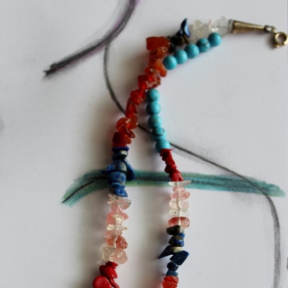 Layered Stone Necklace Sterling Silver Boho NWT - Picture 2 of 3